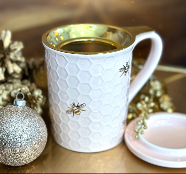 Ceramic Cup & Infuser - Honeycomb & Bees