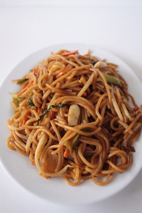 Scallion Lo Mein with White Noodles and Veggies (Vegan)