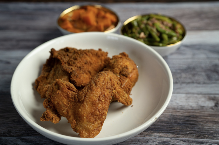 3 Piece Fried Chicken Dinner:  Thigh, Leg, Wing - No Substitutions