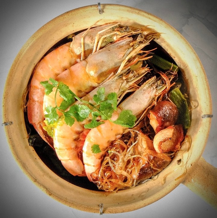 Clay Pot Baked Glass Noodle with Gulf Shrimp