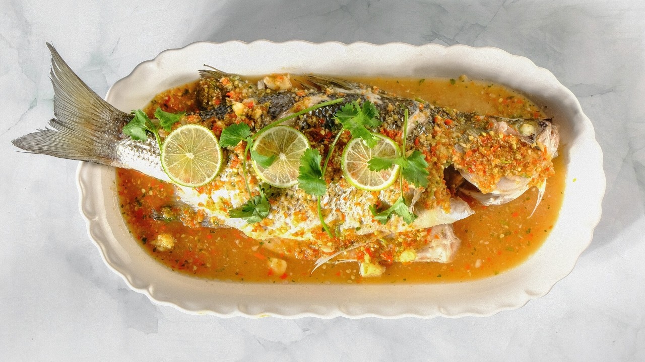 Steamed Sea Bass with Chili, Garlic, and Lime