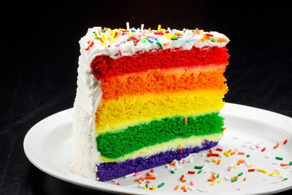 Rainbow Layer Cake Slice