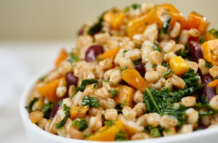 Farro with Butternut Squash and Kale with a Citrus dressing (V)