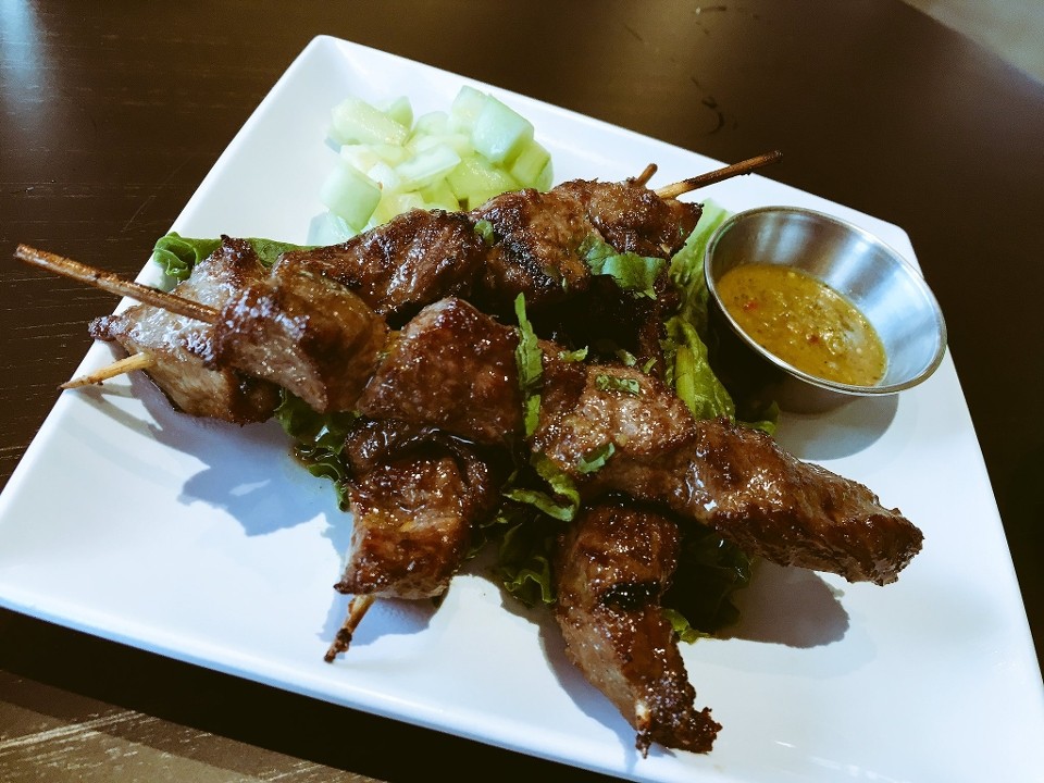 Tiger Cry Beef Skewers (4), served with Tiger Cry Sauce