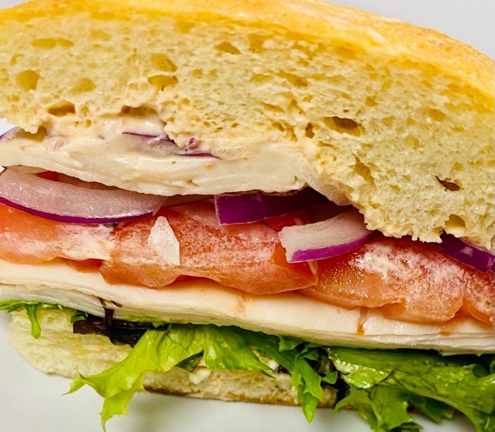 Turkey and Pimento Sandwich on Pretzel Roll
