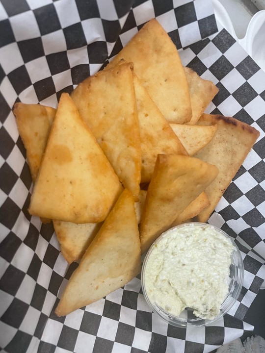 Fried Pita with Spicy Feta Sauce