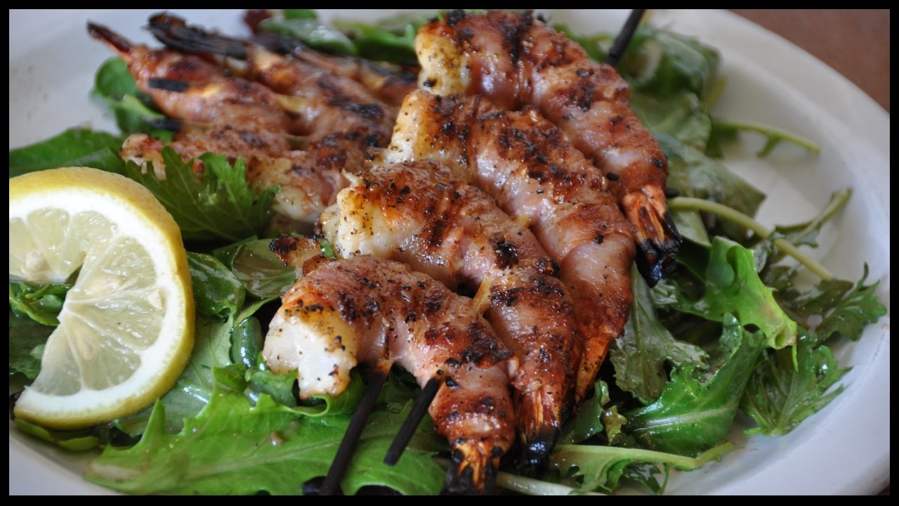 Pancetta Wrapped Grilled Prawns
