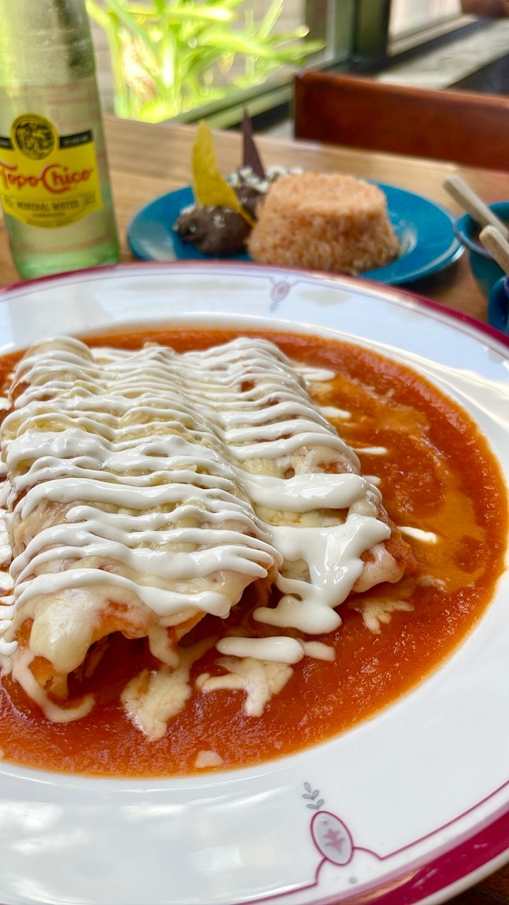 Red Enchiladas  (Filled with only chicken)