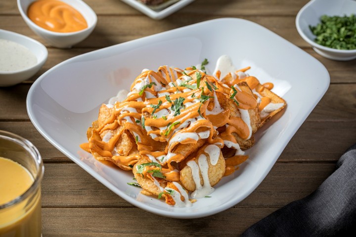 Messy Frums (w. chk tikka, tikka & creamy yogurt sauce + chop. cilantro)