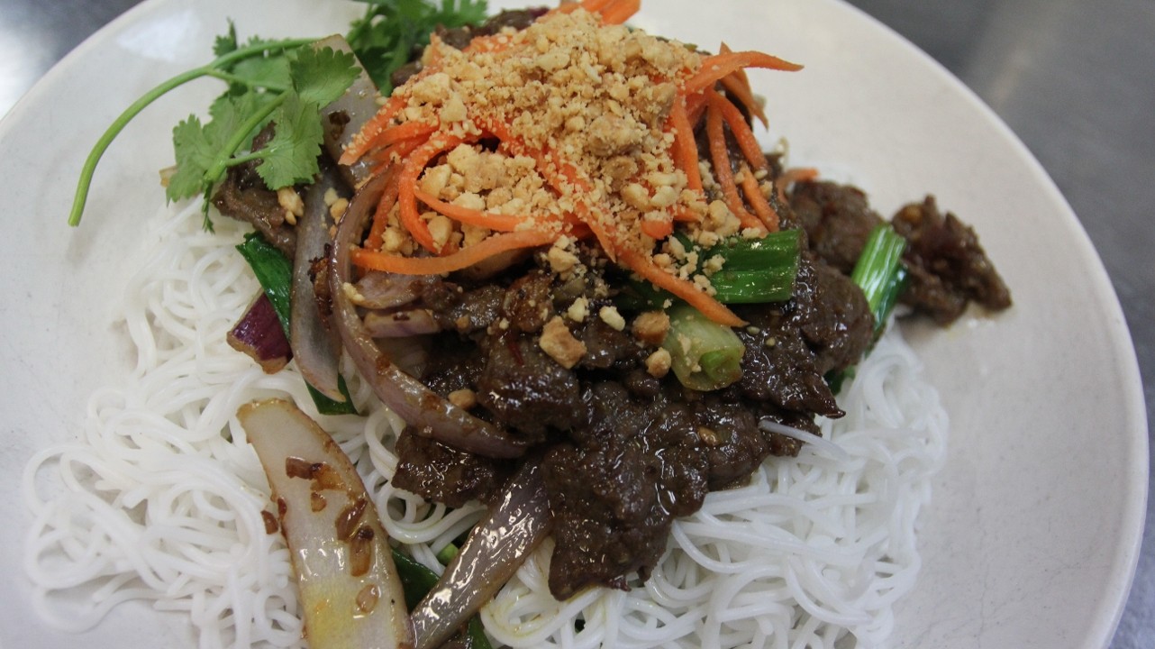 sirloin beef over rice vermicelli noodle