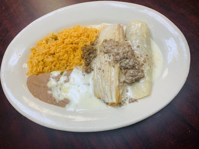 C#5 One Enchilada, One Tamale, Mexican Rice and Refried Beans