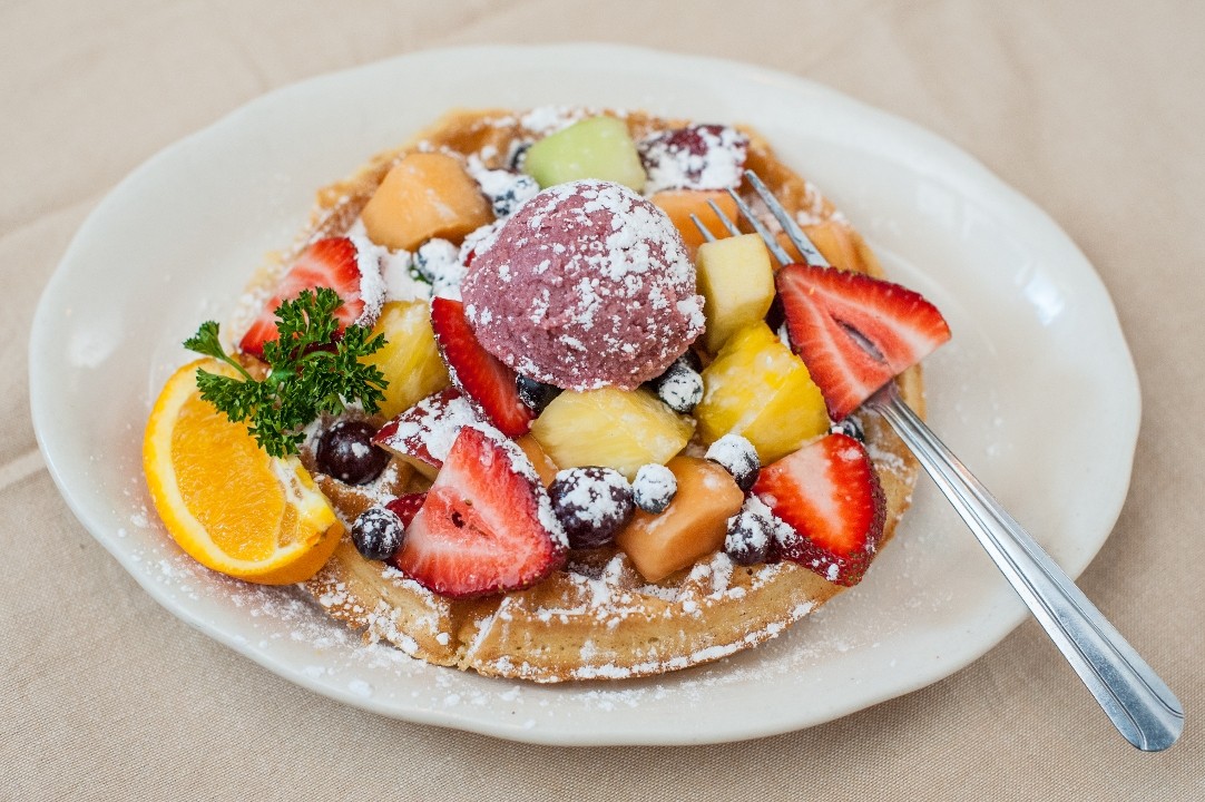 Belgium Waffle with Fruit & Raspberry Butter Online
