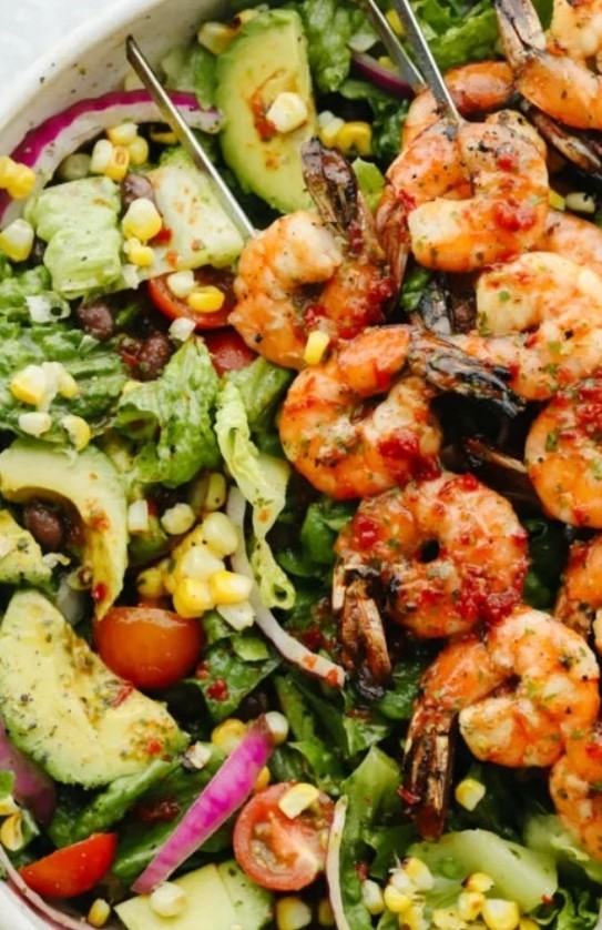 Mexican Salad with Shrimp Skewer