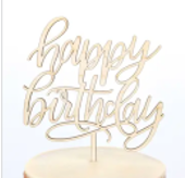 Happy Birthday Maple Wood Cake Topper