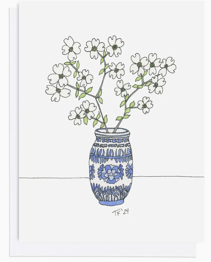 Dogwood in Delft Vase Card