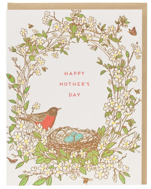 Mom Robin Bird's Nest Card