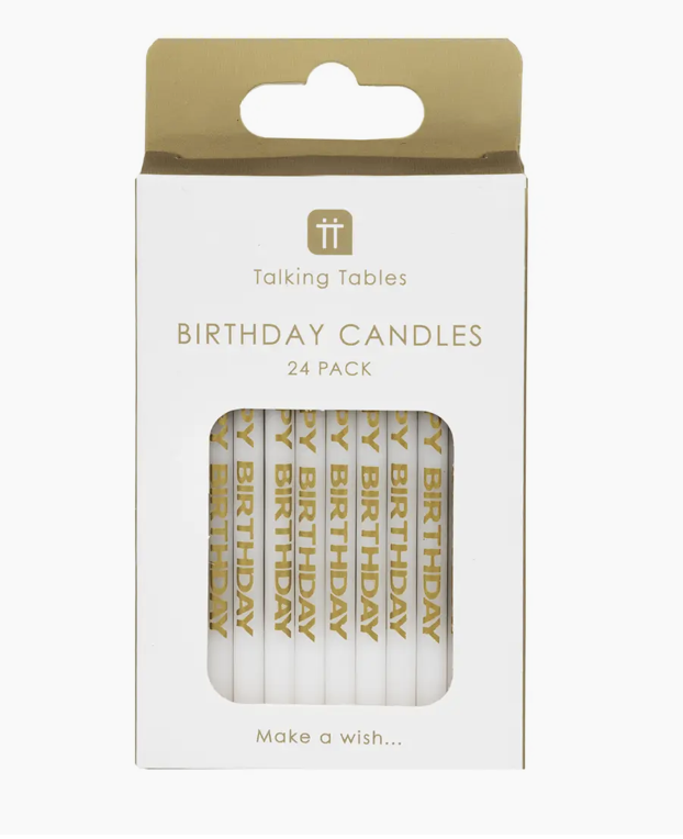 White and Gold Printed Happy Birthday Candles