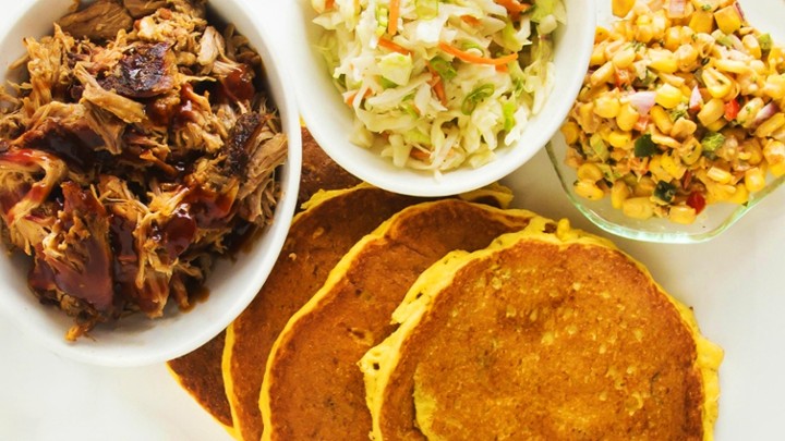 Family Meal: Corn Cakes & Pulled Pork