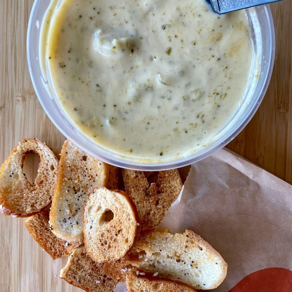 Broccoli Cheddar Soup with House-Made Bagel Chips
