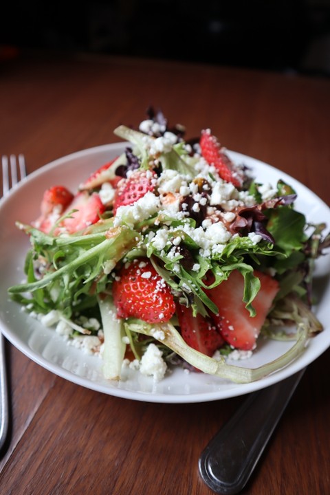 Strawberry Salad - Strawberries, Goat Cheese, Spring Mix, Pistachios, Strawberry Chipotle Vinaigrette