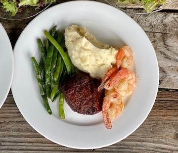 Surf & Turf 6oz Sirloin 5 shrimp Dinner