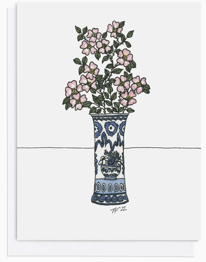 Flower in a Delft Vase Card