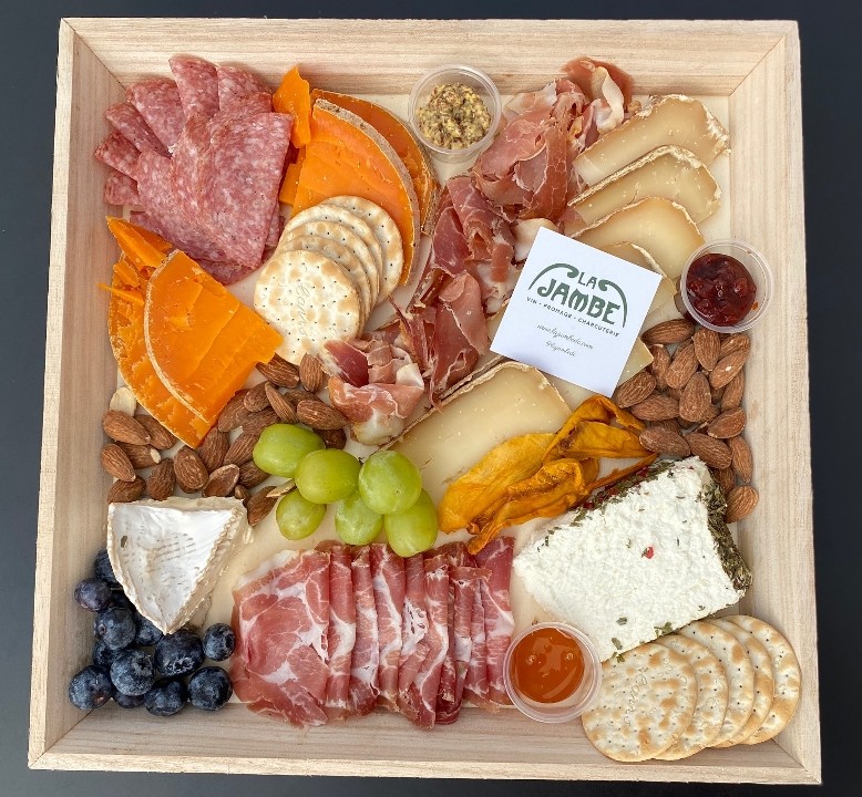 Fully assembled Cheese and Charcuterie board