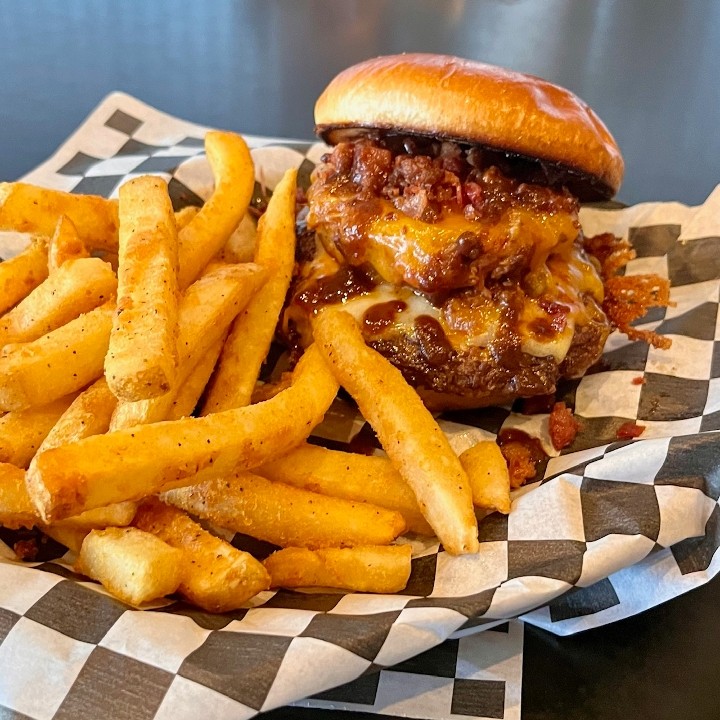 Super Deluxe Monster Chili Cheese Burger