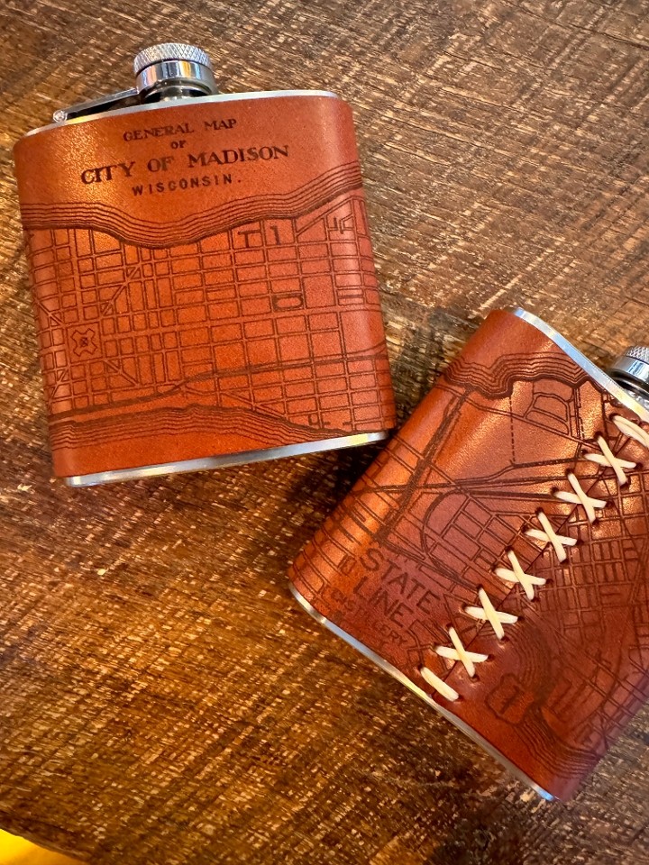 Madison Map Leather Bound Flask