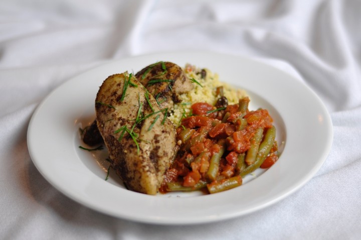 Large Mediterranean Chicken, Moroccan Couscous & Green Bean Tomato Stew