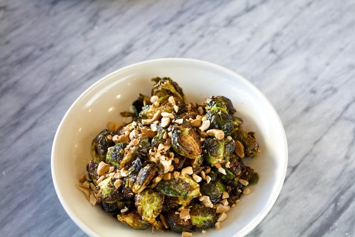 Brussel Sprouts, chili caramel sauce, crushed roasted cashews