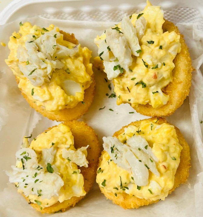 Crab Fried Deviled Eggs