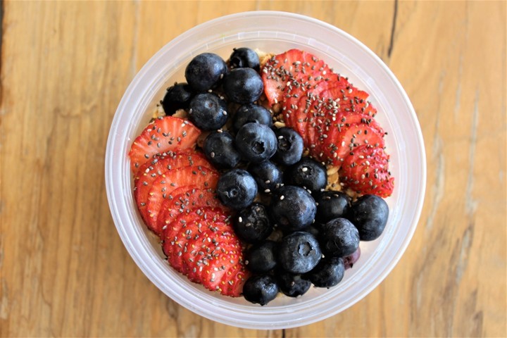 Y2 Greek yogurt, blueberries, strawberries, granola and chia seeds