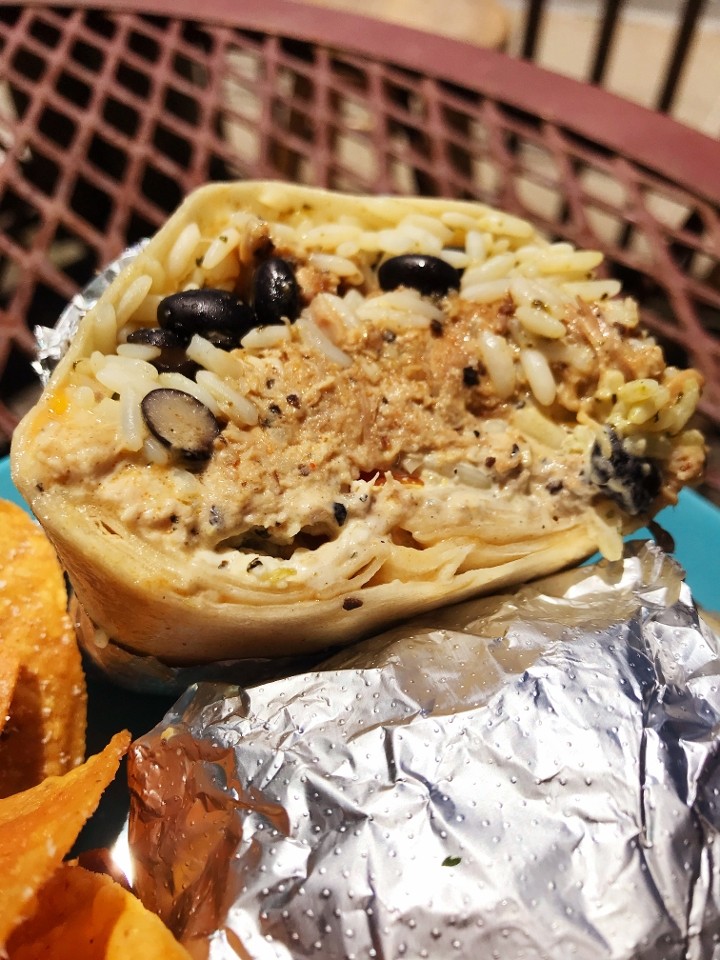 Mojo-Marinated Pulled Chicken Burrito