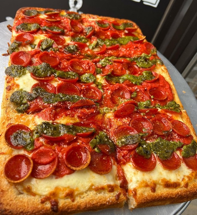 Crush Pizza East Boston - 🌿 Pesto, Roni & Vodka Sauce Sicilian