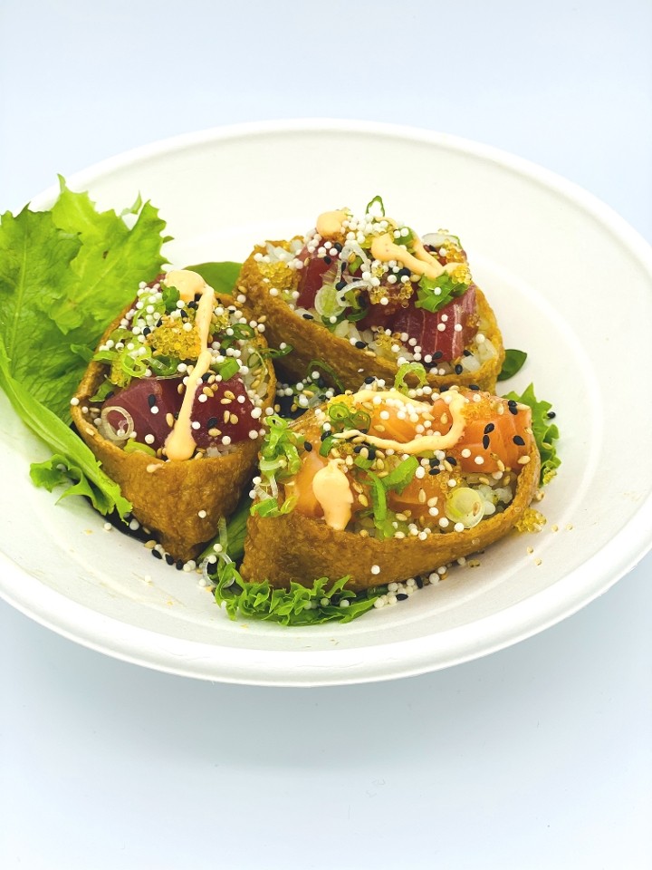 3 Inari Poké Pockets (Spicy Tuna, Spicy Salmon, Garlic shrimp)