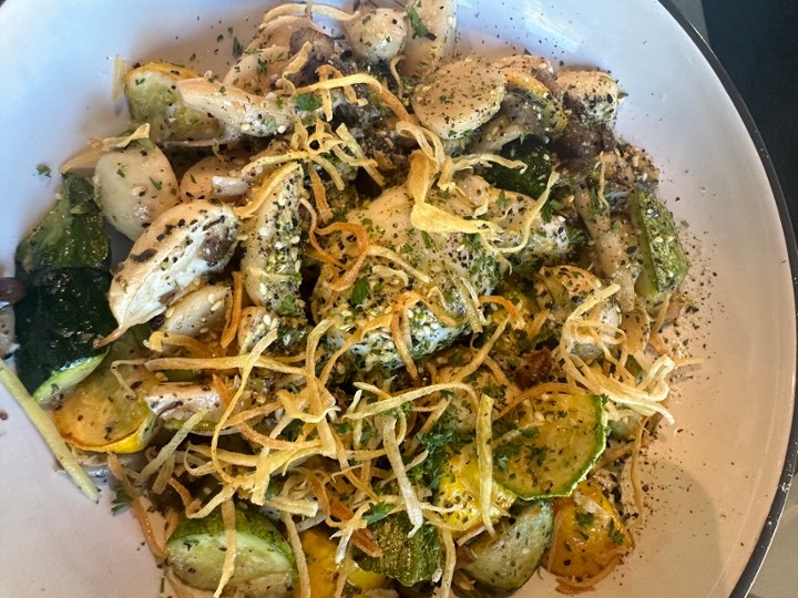 Summer Squash, Purple Beans, w/ Farm Egg