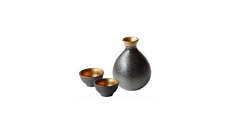 Warm Sake Cups & Carafe - Black & Gold