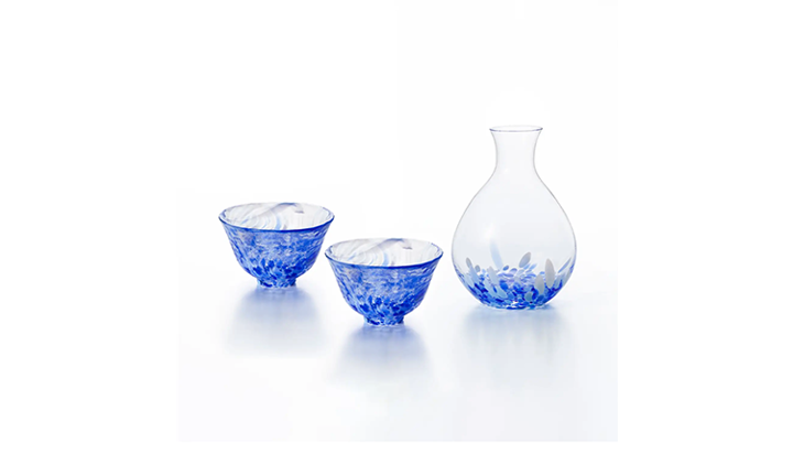 Tsugaru Handblown Sake Cup + Carafe Set - Mountain Water