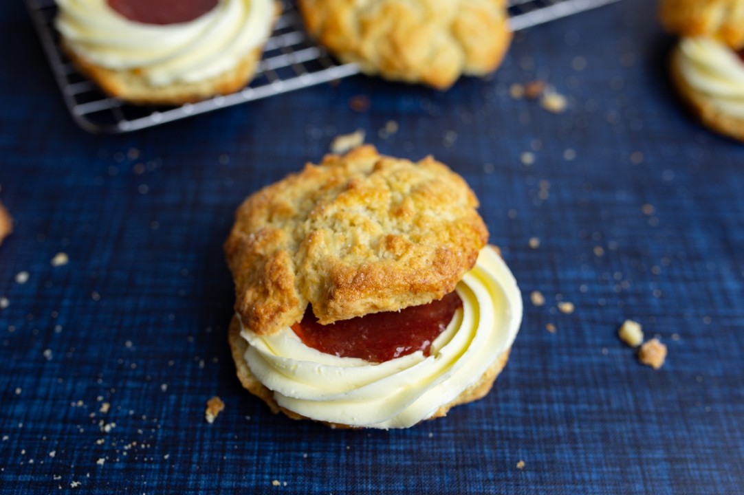 jam 'n butter biscuit with strawberry rhubarb jam