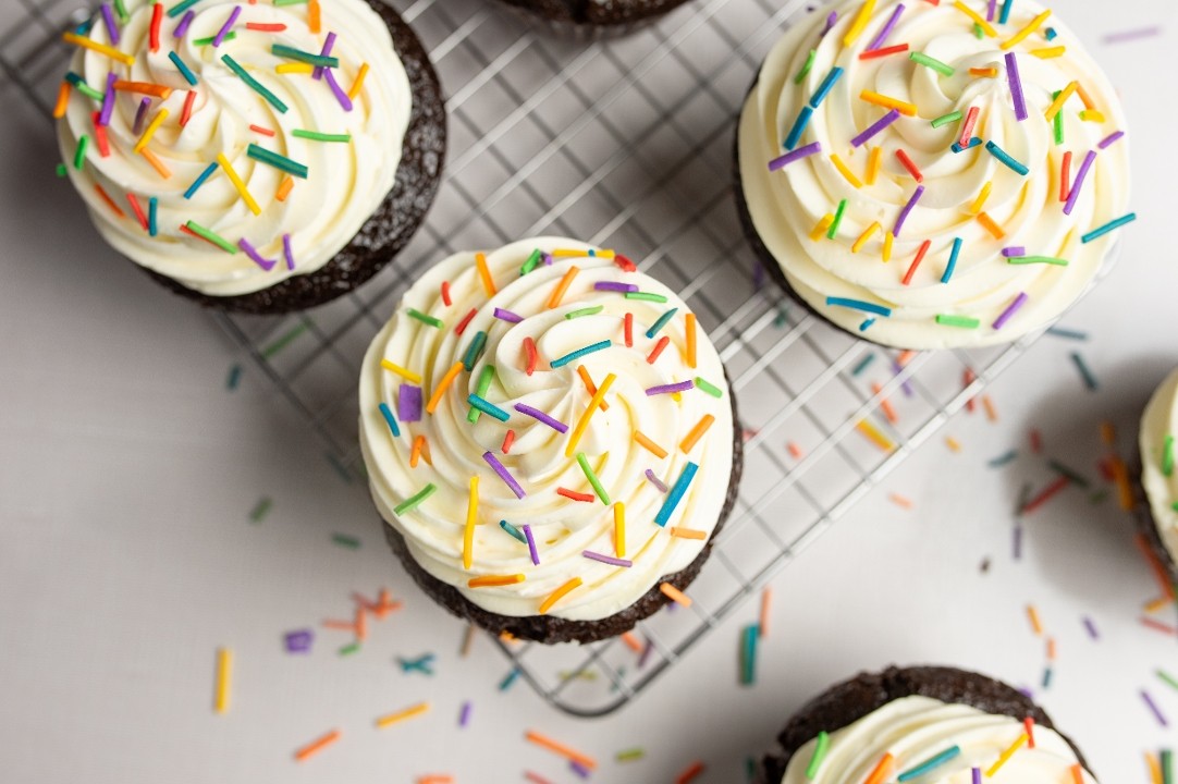 chocolate cupcake with rainbow sprinkles