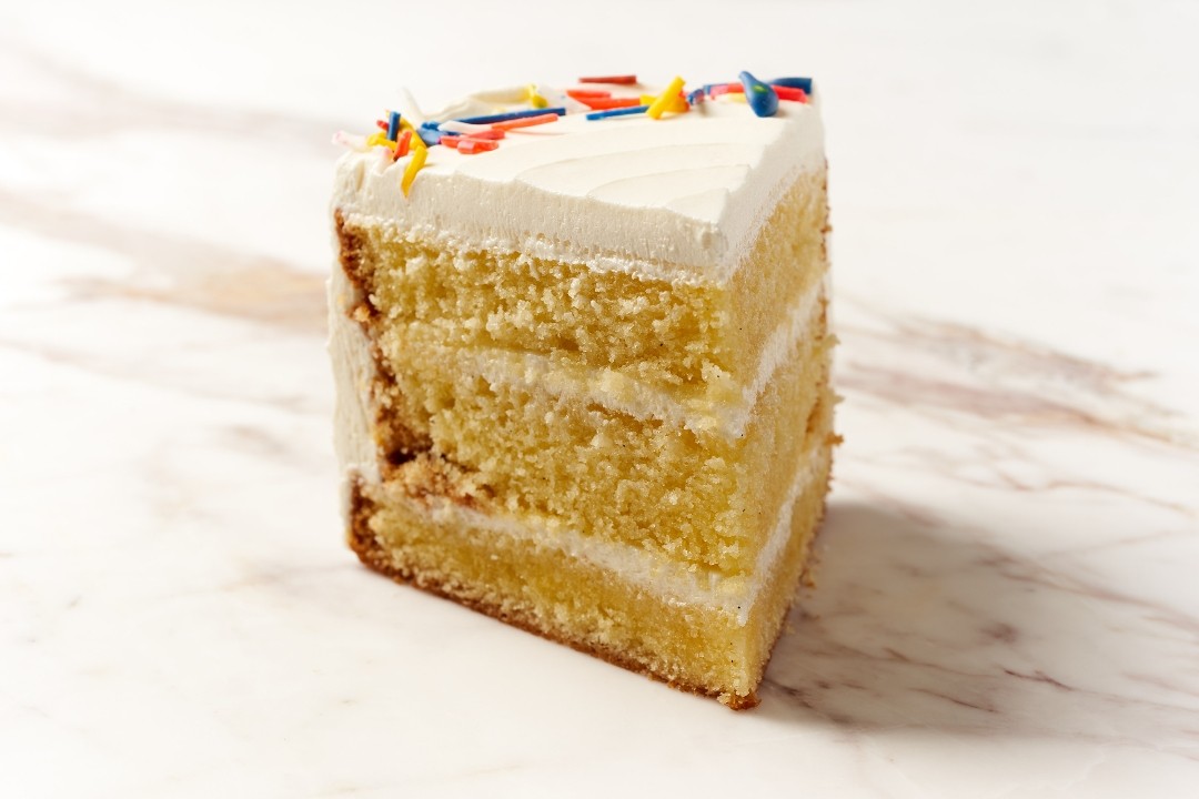 slice of vanilla celebration cake