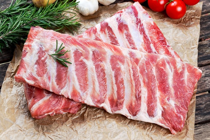 Raw Rack of ST. Louis Cut PORK Ribs