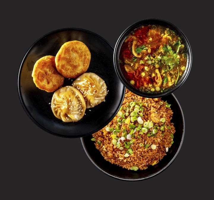 C5 Fried Rice + Potstickers + Hot & Sour Soup (3 items)