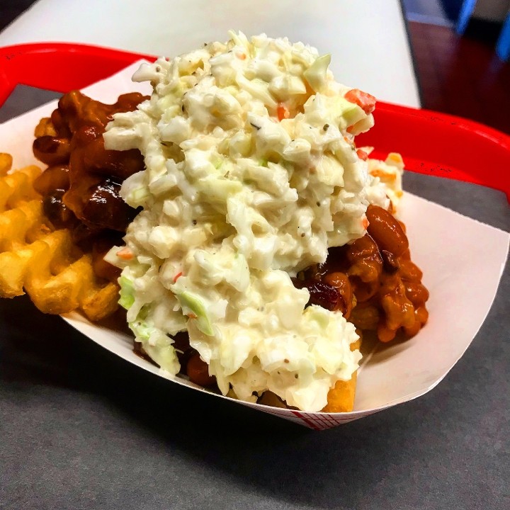 Dirty Waffle Fries (add slaw and beans)