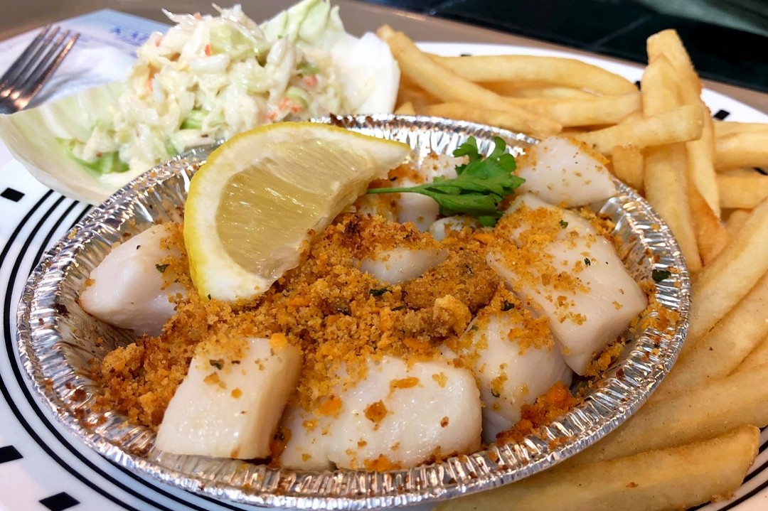 Seafood Sam's Falmouth - Baked Filet of Atlantic Haddock Platter