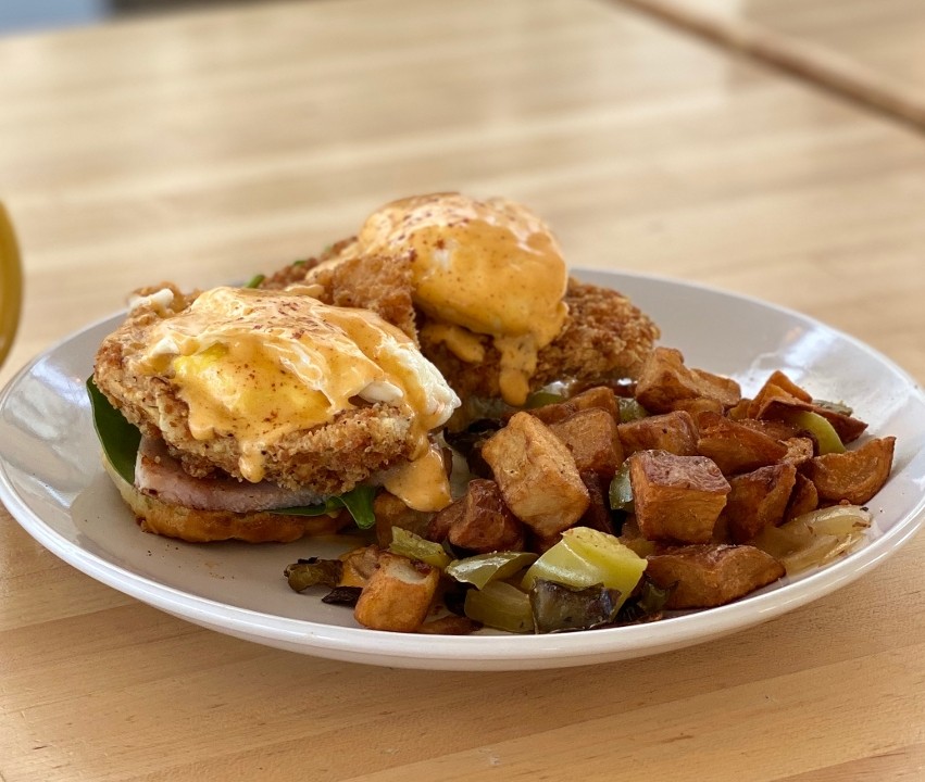 Fried Chicken Eggs Benedict - Takeout