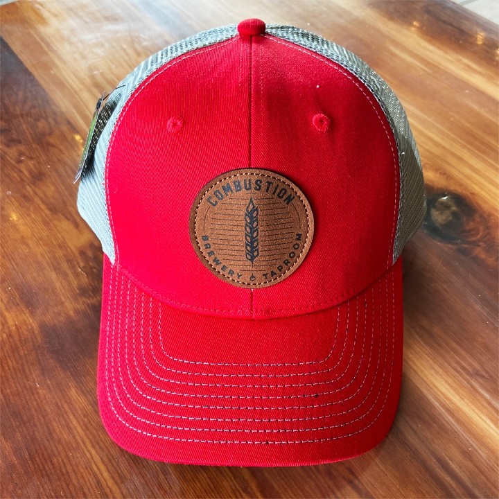 Trucker Hat Red/Gray Leather Logo