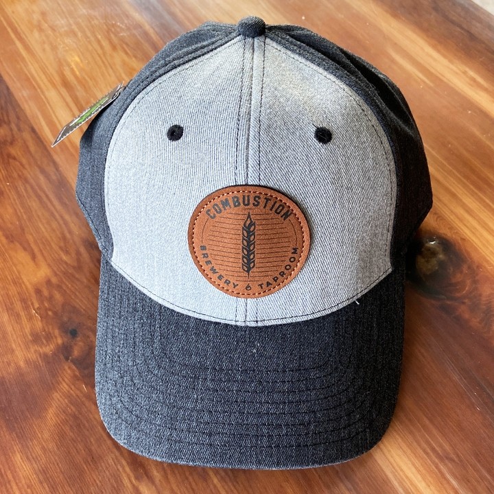 Baseball Hat Light Gray/Dark Gray Leather Logo