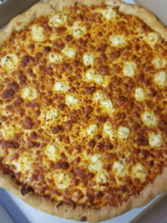 GREEN BAY pizza sauce, extra mozzarella, provolone, ricotta, parmesan & oregano